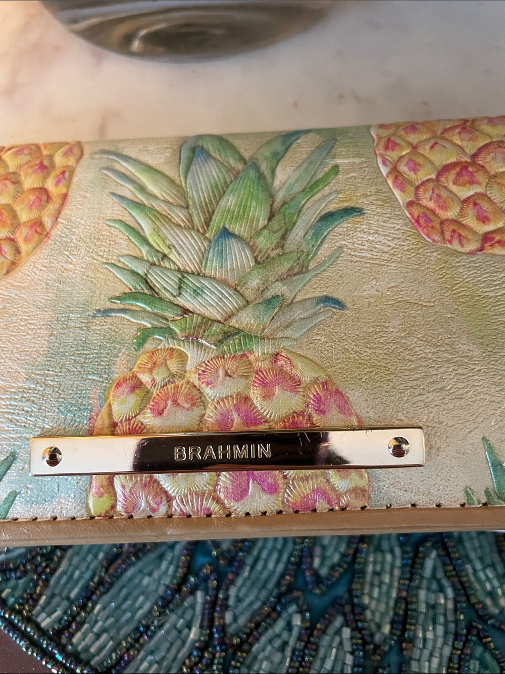 Brahmin Pineapple Print bifold in Wallet in Pastel Yellow, Pink & Green - Picture 4 of 4